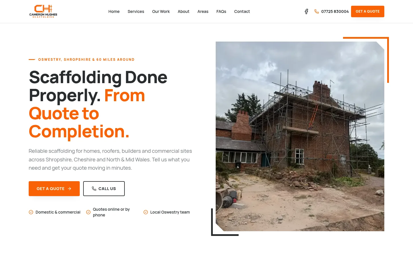 Cameron Hughes Scaffolding Services website by Oswestry Web Solutions